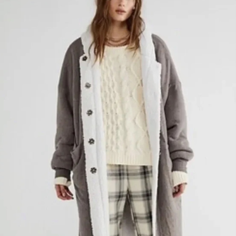 NWOT Free People North Pole Cardi Faux Shearling Lined Comfy Longline Coat Z448 - Picture 4 of 5